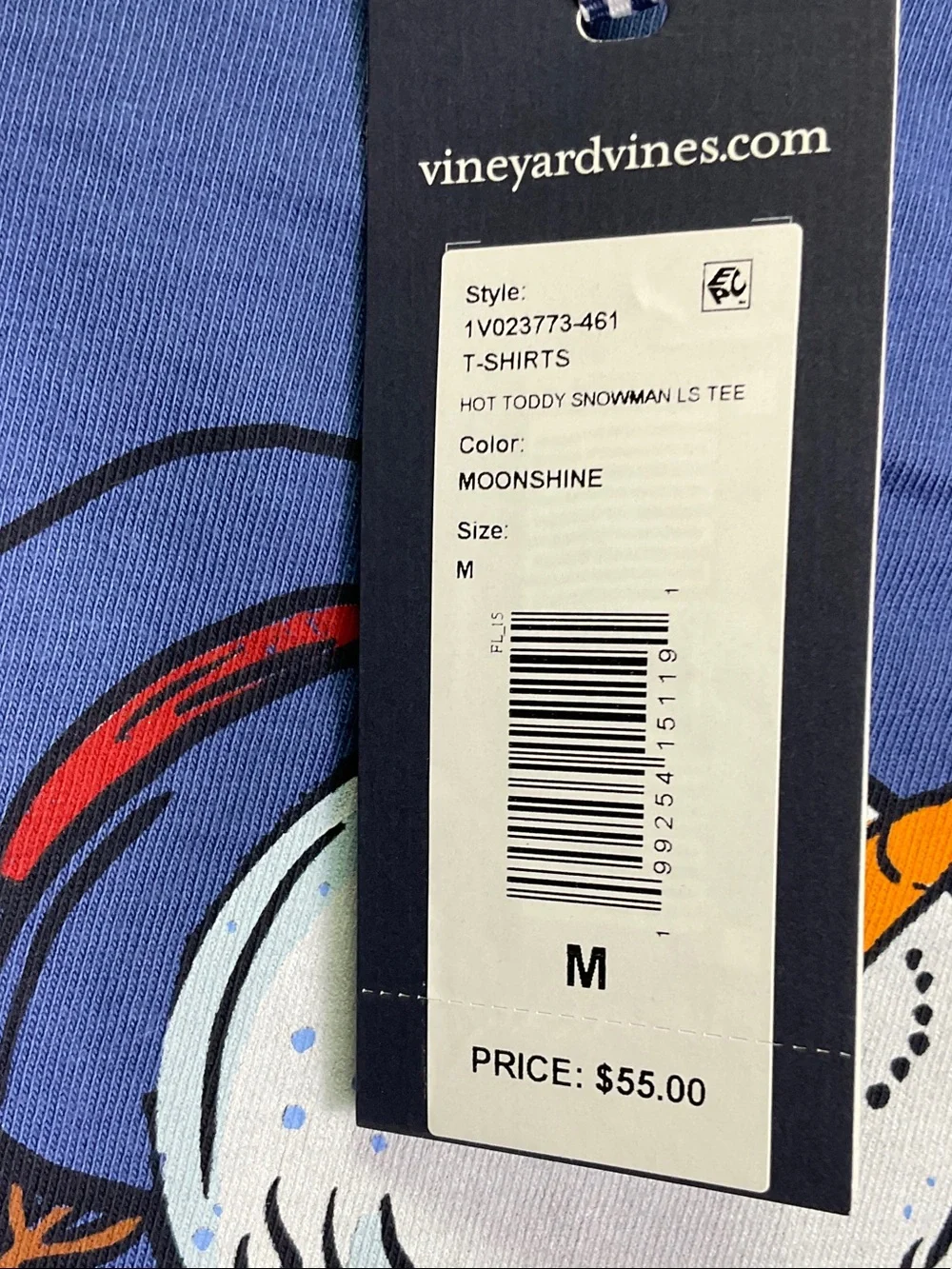 Vineyard Vines “Hot Toddy Snowman“ Pocket Long Sleeve Tee - Moonshine